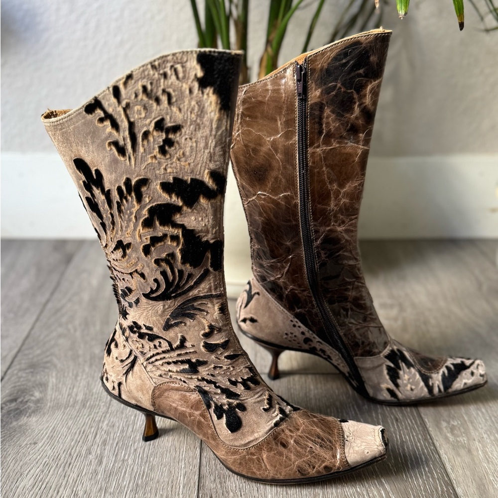 CYDWOQ VINTAGE Women’s Handel calf hair burnout leather boots Size 38  WORN ONCE